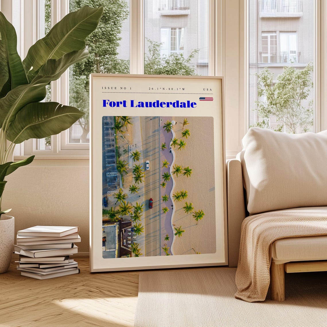 Fort Lauderdale USA Aerial Beach Road Palm Trees Shore Travel Poster