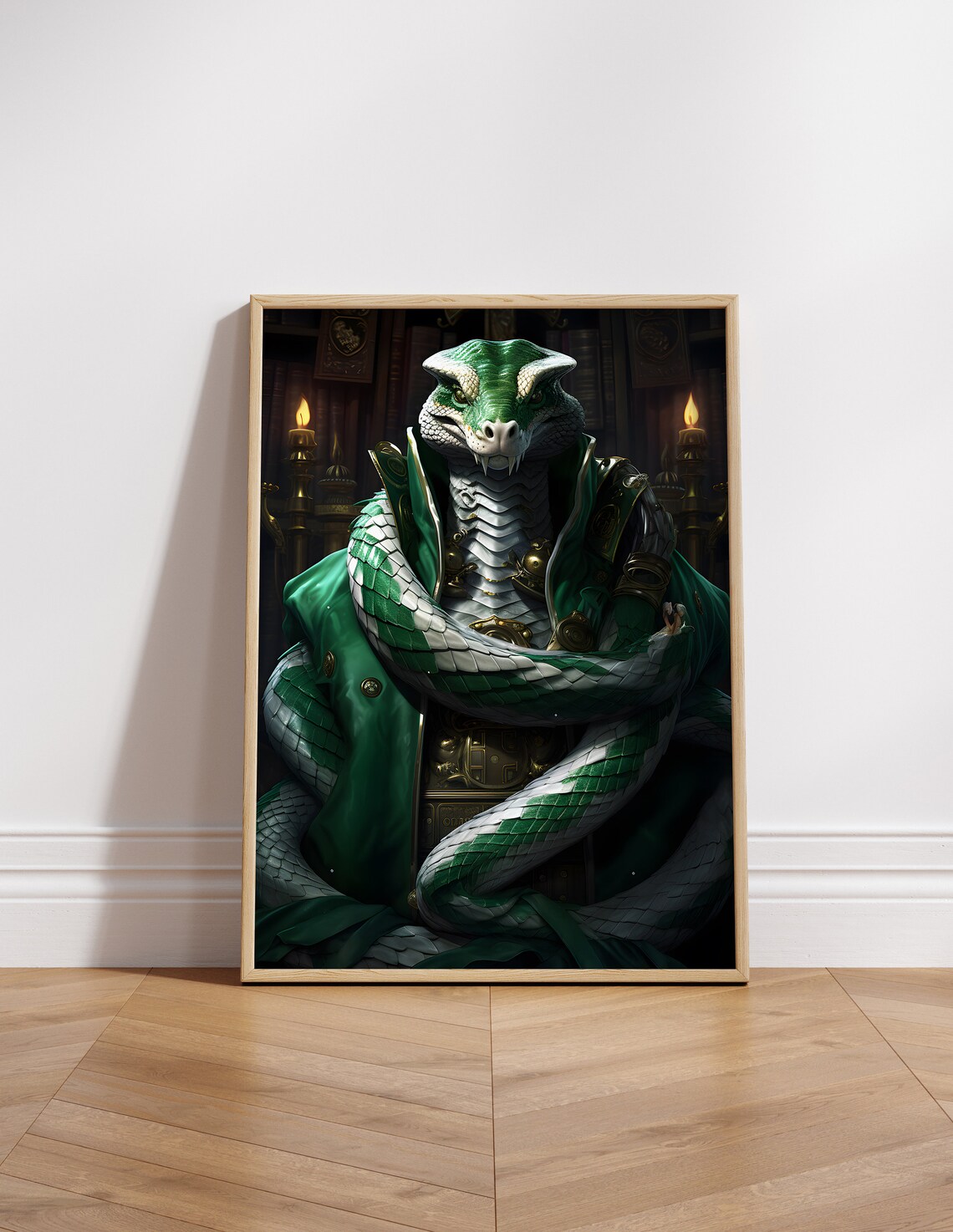 Slytherin Style Serpent Portrait Emerald Robes Fantasy Art Poster