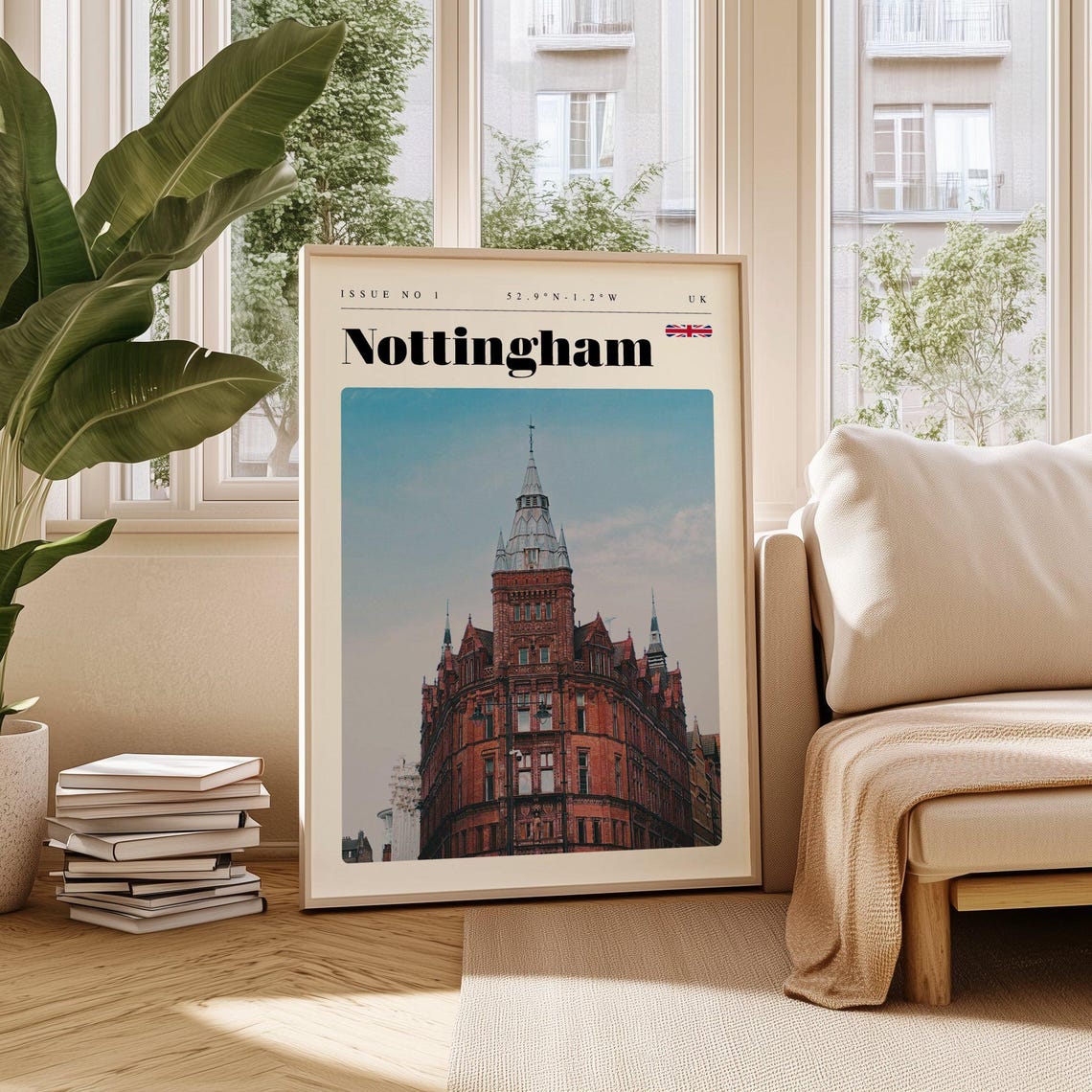 Nottingham UK Victorian Red Brick Tower Modern Travel Poster