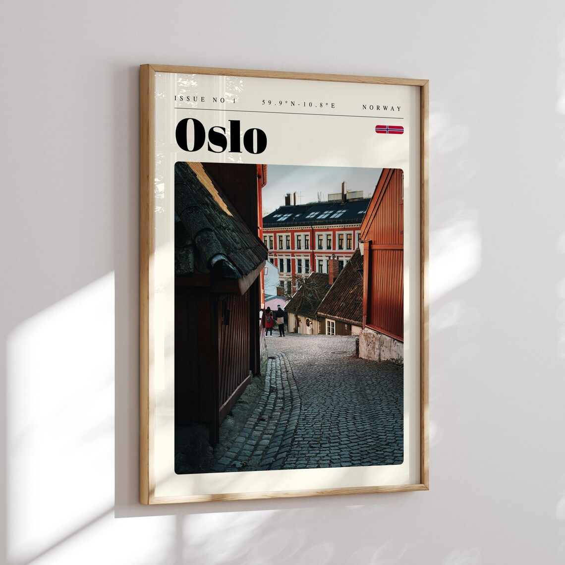 Oslo Norway Old Town Cobblestone Alley Red Houses Travel Poster - Image 2