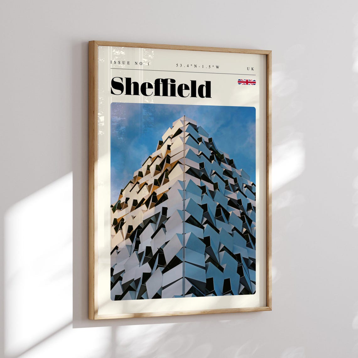 Sheffield UK Vintage Travel Poster Geometric Diamond Facade Tower - Image 2