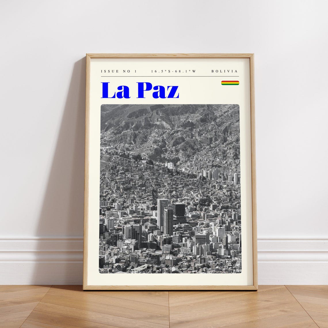 La Paz Bolivia Black and White Mountain Cityscape Travel Poster - Image 3