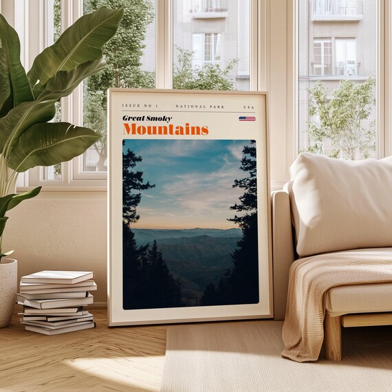 Great Smoky Mountains Sunset Ridges National Park Retro Travel Poster