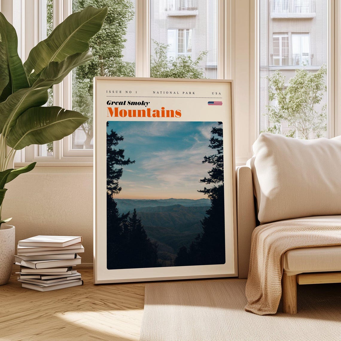 Great Smoky Mountains Sunset Ridges National Park Retro Travel Poster