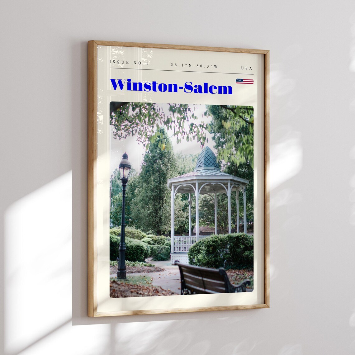 Winston Salem USA Vintage Travel Poster Park Gazebo Lamppost Photo Art - Image 2