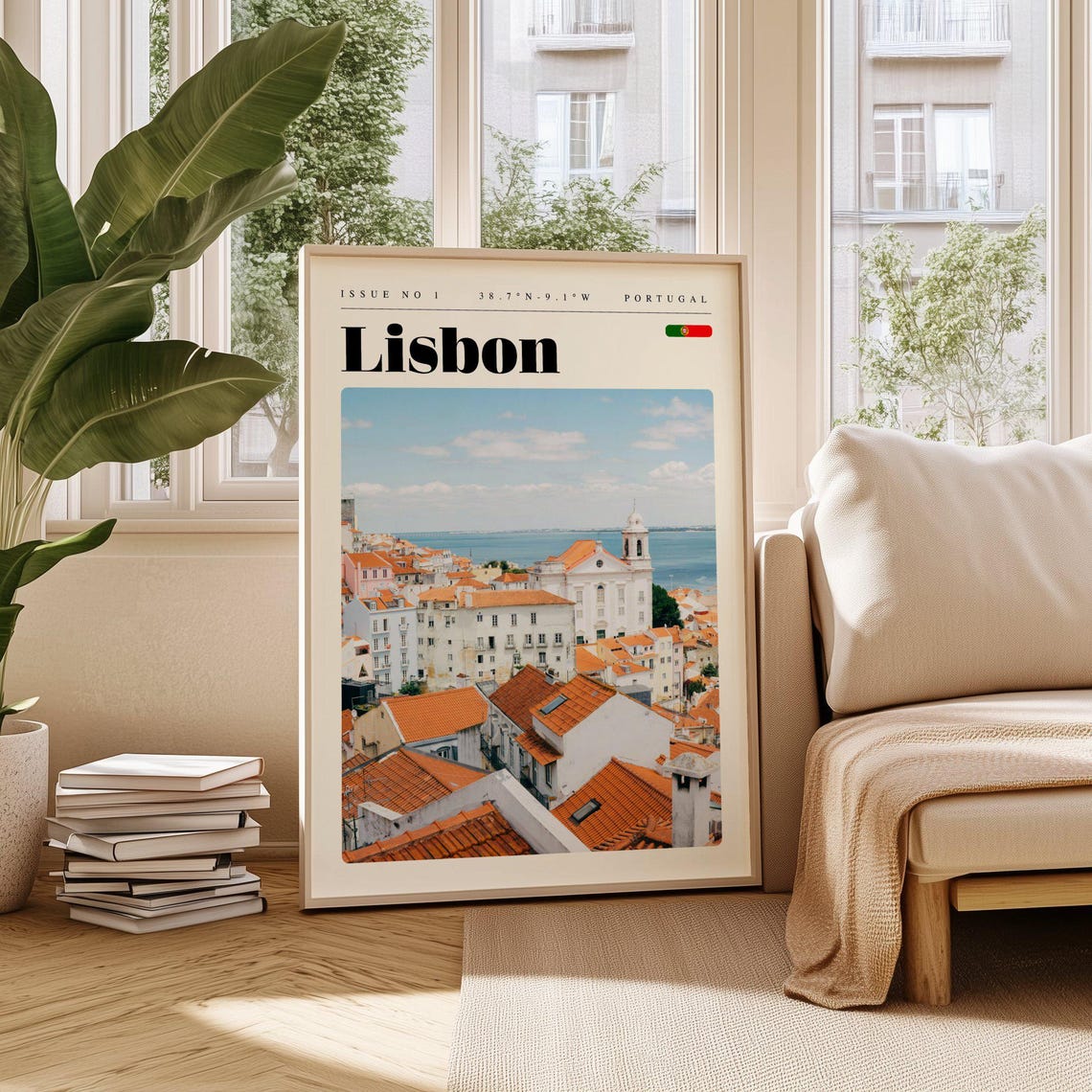 Lisbon Portugal Old Town Rooftops Tagus River View Travel Poster