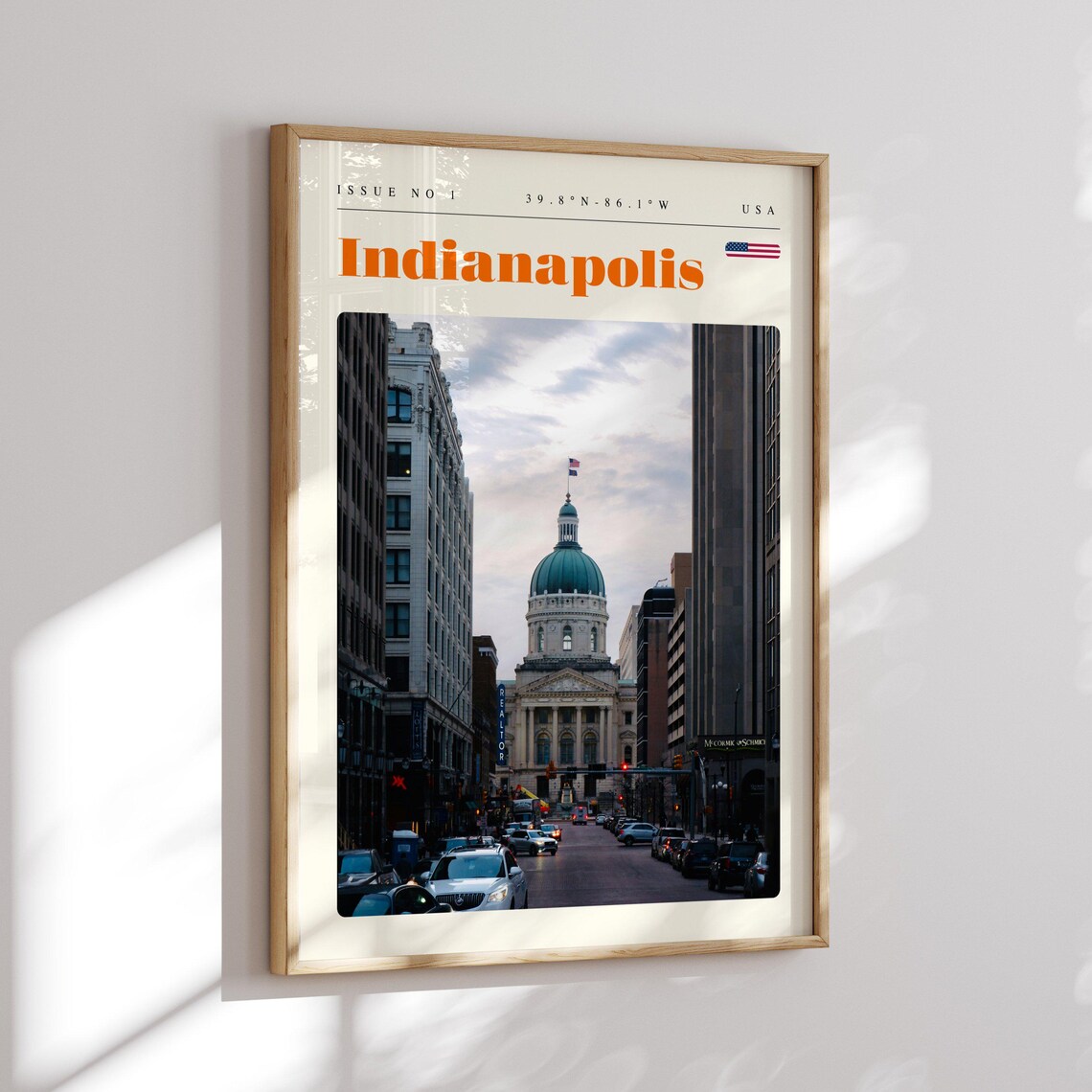Indianapolis Statehouse Dome Dusk USA Issue 1 Retro Travel Poster - Image 2