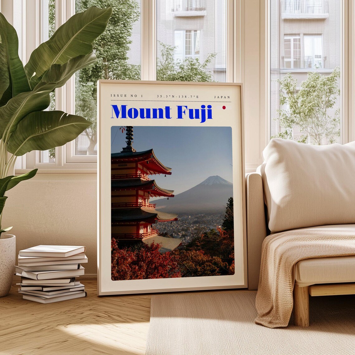 Mount Fuji Japan Pagoda Autumn Leaves Iconic View Travel Poster