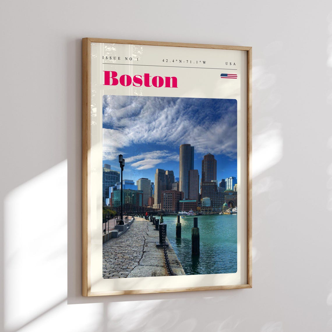 Boston Cobblestone Harborwalk Skyline Issue 1 Retro Travel Poster - Image 2