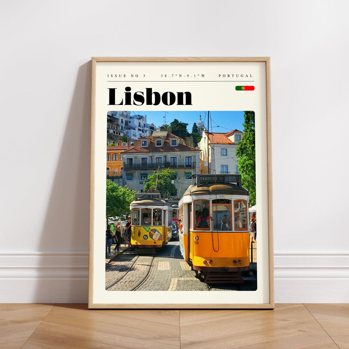 Lisbon Portugal Iconic Yellow Tram Hillside Street Photo Poster - Image 3