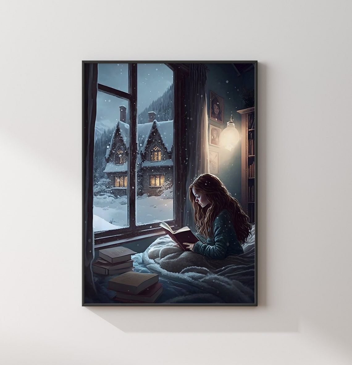 Hermione Granger Reading by Snowy Window Night Wizard Poster - Image 2