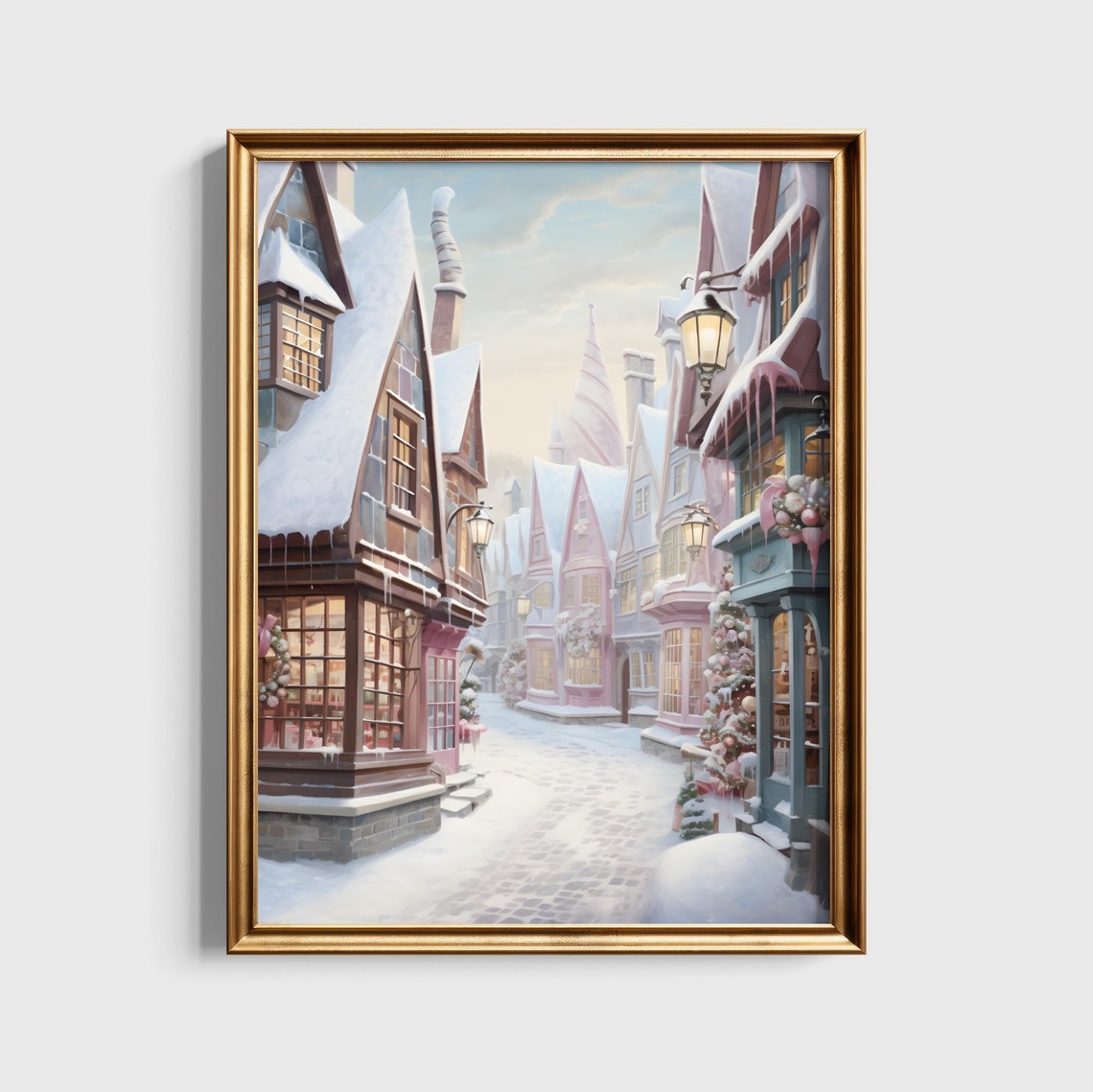 Magical Snowy Village Street at Christmas Wizard Gift Poster