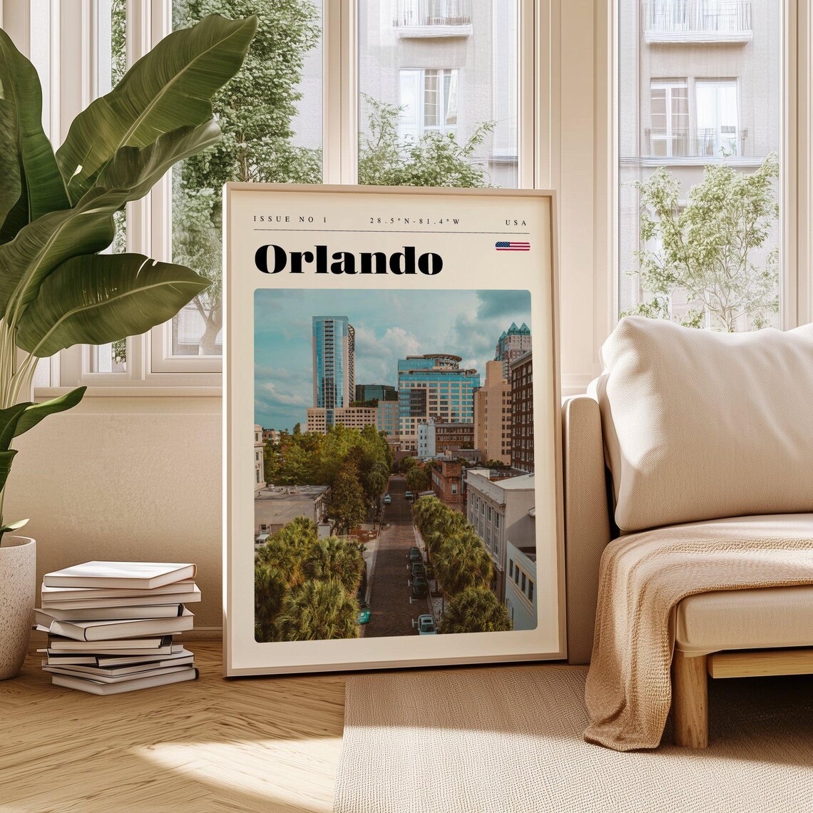 Orlando Florida Vintage Travel Poster With Downtown Skyline Street