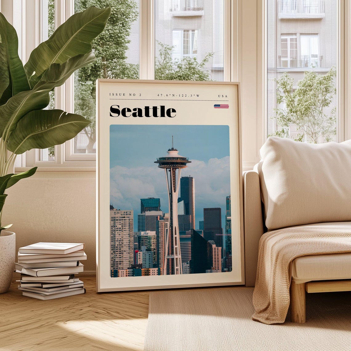 Seattle USA Vintage Travel Poster Space Needle Downtown Skyline