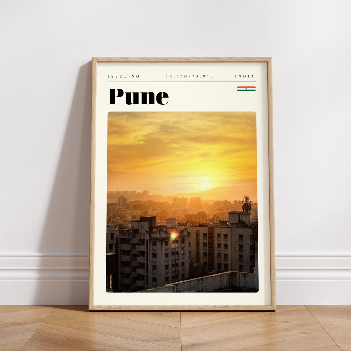 Pune India Golden Sunset Over the City Skyline Travel Poster Art - Image 3