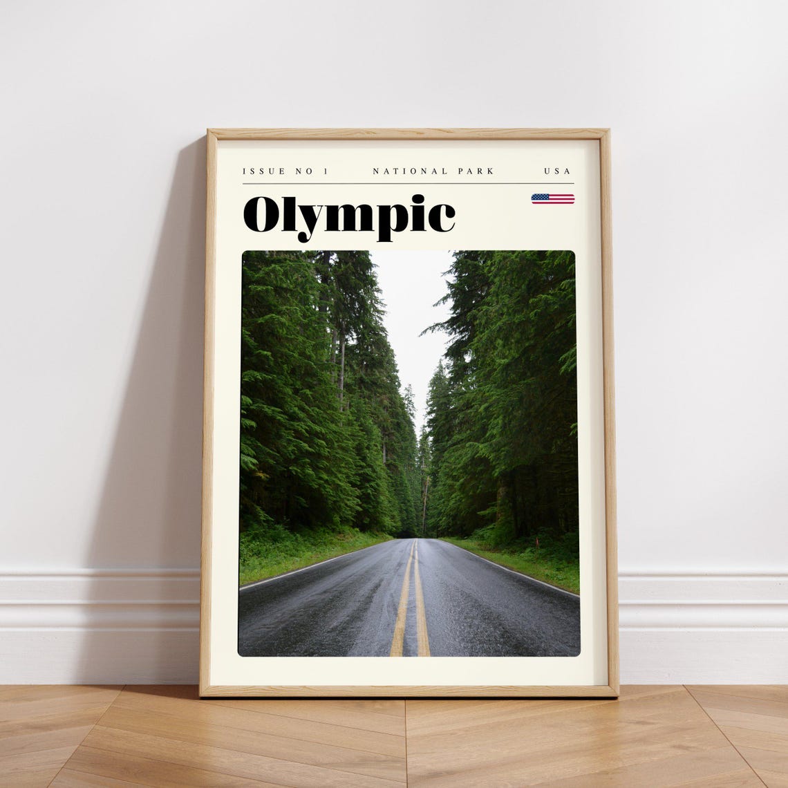 Olympic National Park Evergreen Forest Road Modern Travel Poster - Image 3