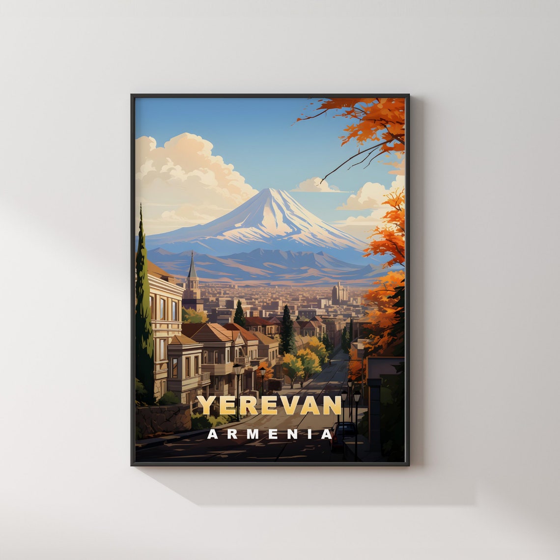 Yerevan Armenia Street with Mount Ararat Retro Travel Poster - Image 2