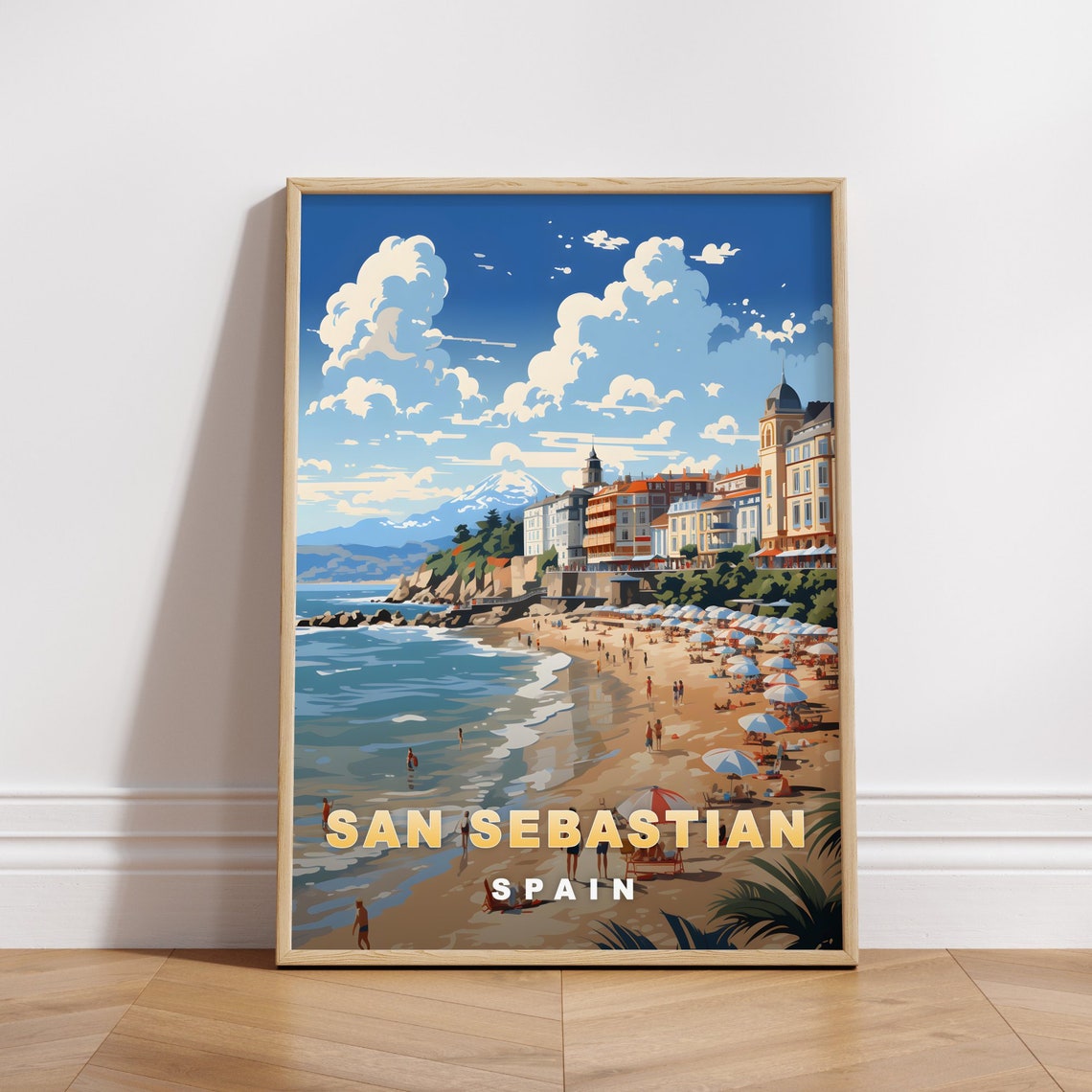 San Sebastian Spain Beach Umbrellas Seaside Promenade Poster