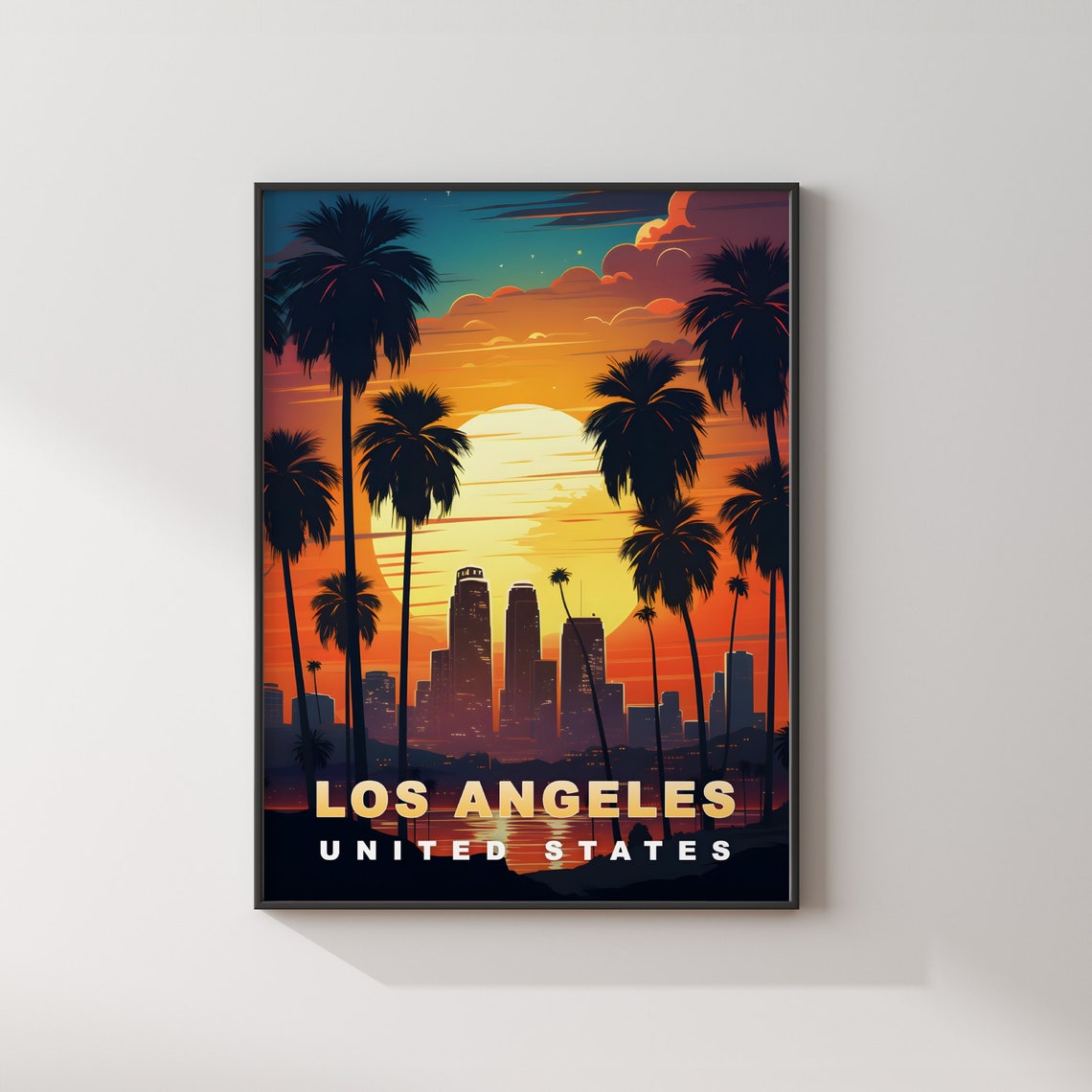 Los Angeles Palm Trees Sunset Downtown Skyline Travel Poster - Image 2