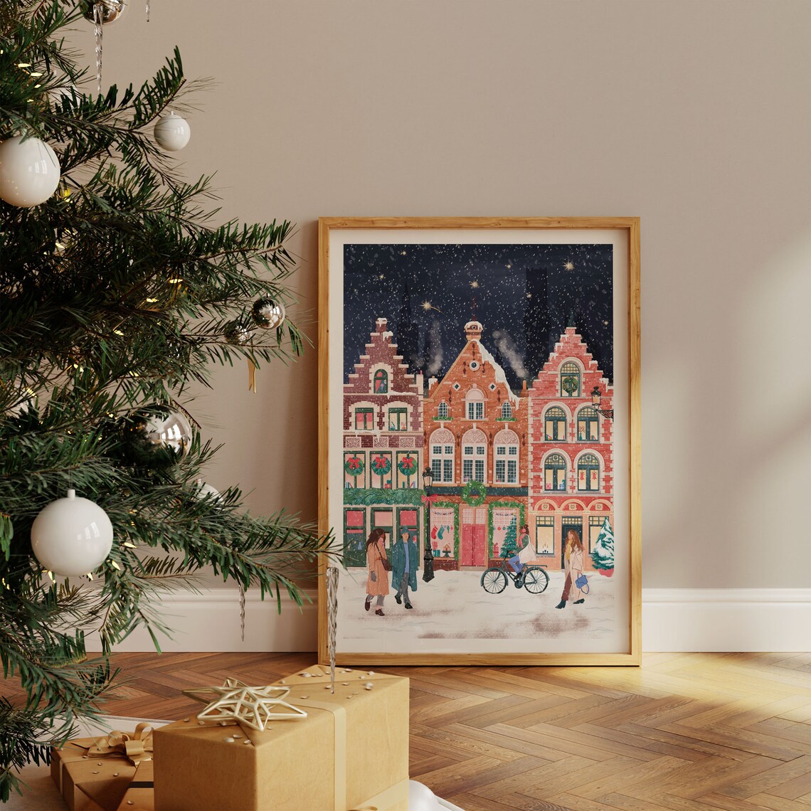 Bruges at Christmas Travel Poster, Christmas Decor