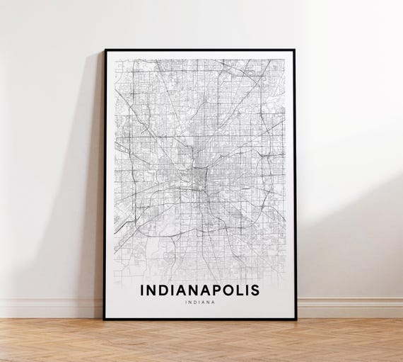 Indianapolis In City Map Street Indiana Usa Poster Modern Minimalist Black And White Wall Art