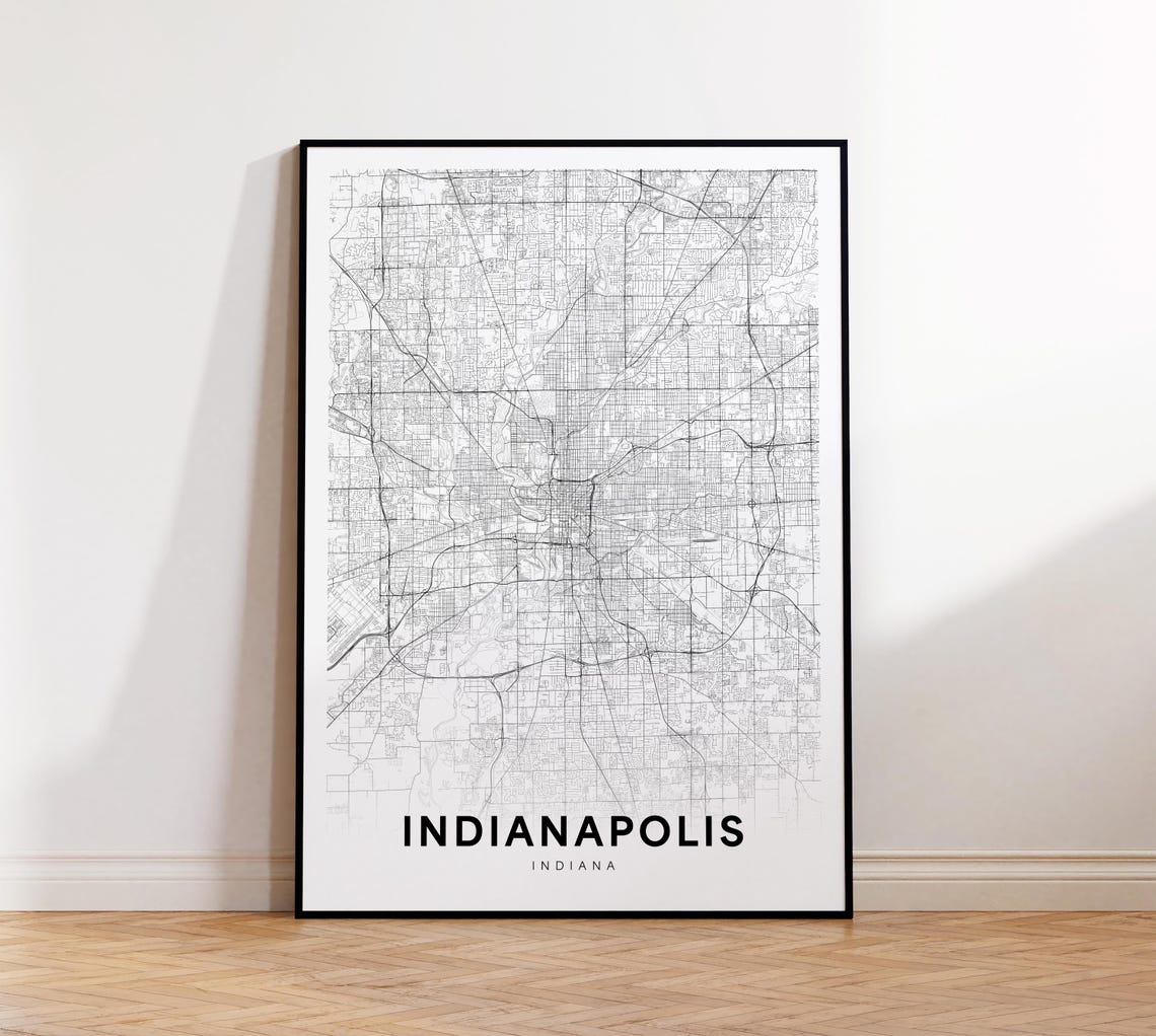 Indianapolis Indiana Minimalist Black White City Map Art Poster