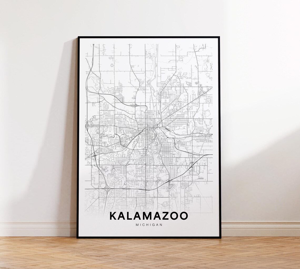 Kalamazoo Michigan Minimalist Black and White City Map Poster