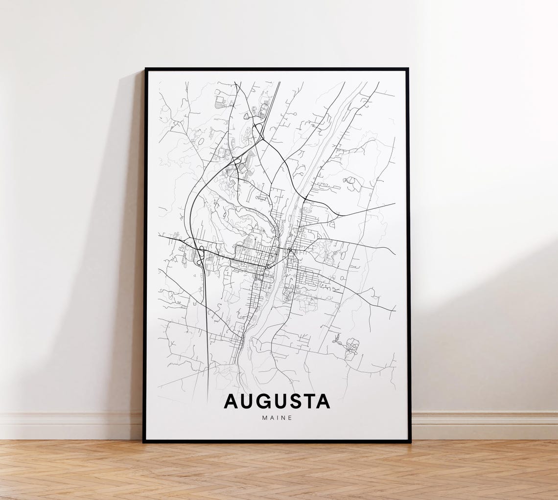 Augusta Maine USA Minimalist Black And White City Map Poster
