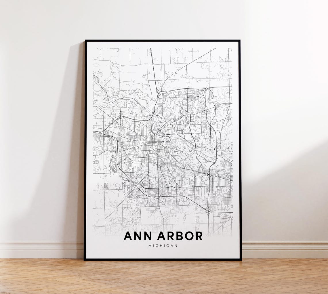Ann Arbor Michigan City Street Map Minimalist Monochrome Art Poster