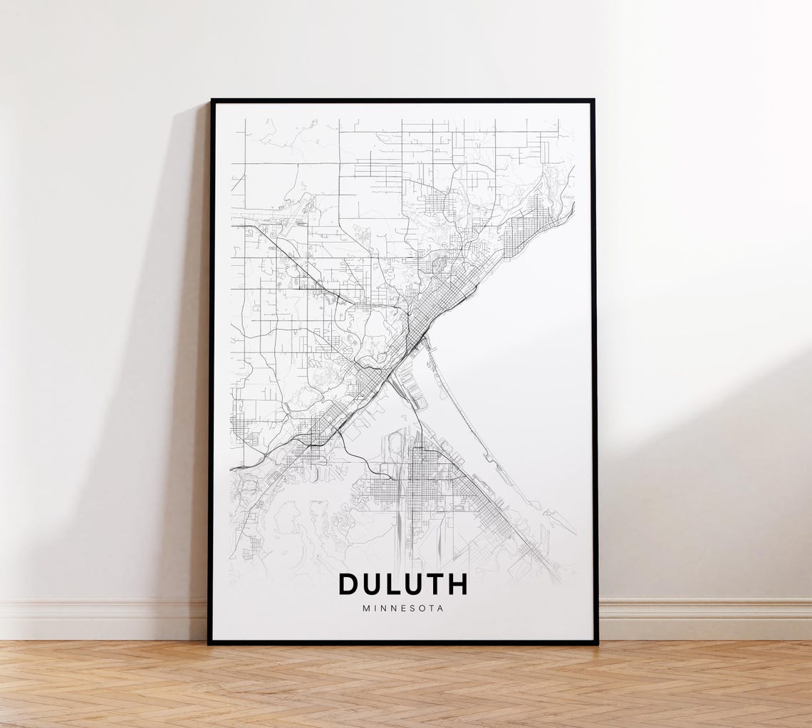 Duluth City Map Print Street Poster Minnesota Art Road Minimalist Office Wall