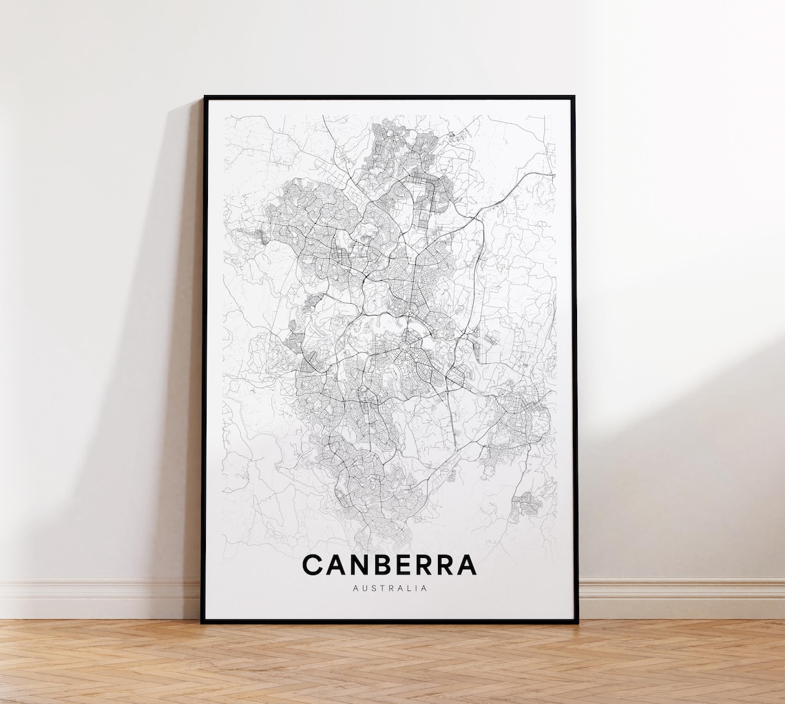 Canberra Australia Minimalist Street Map Monochrome Travel Poster