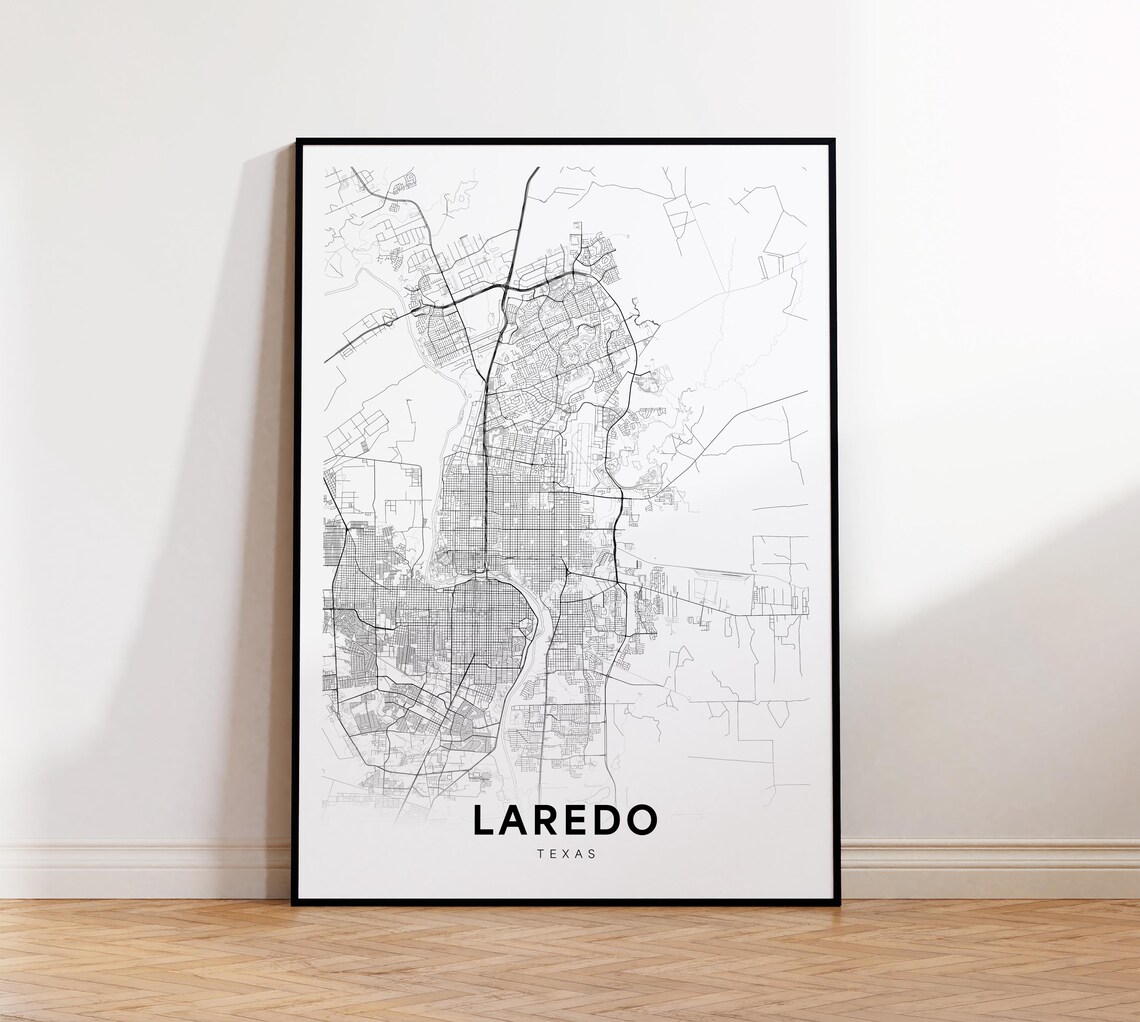 Laredo Texas Minimalist Black and White City Map Street Poster