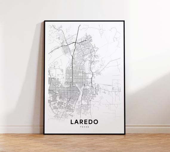 Laredo City Map Print Street Poster Texas Art Road Minimalist Office Wall