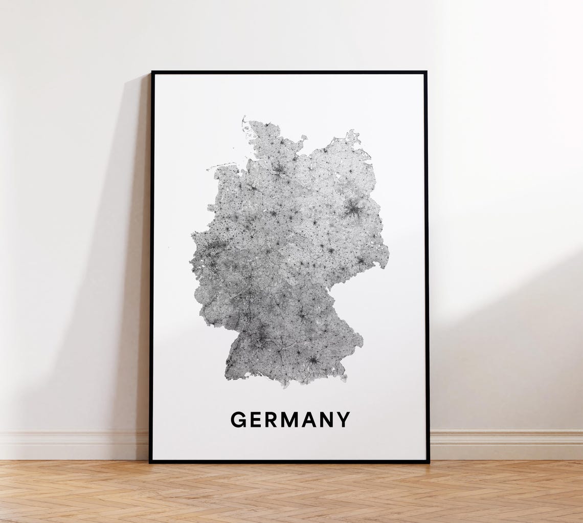Germany Country Road Network Map Minimalist Black White Poster