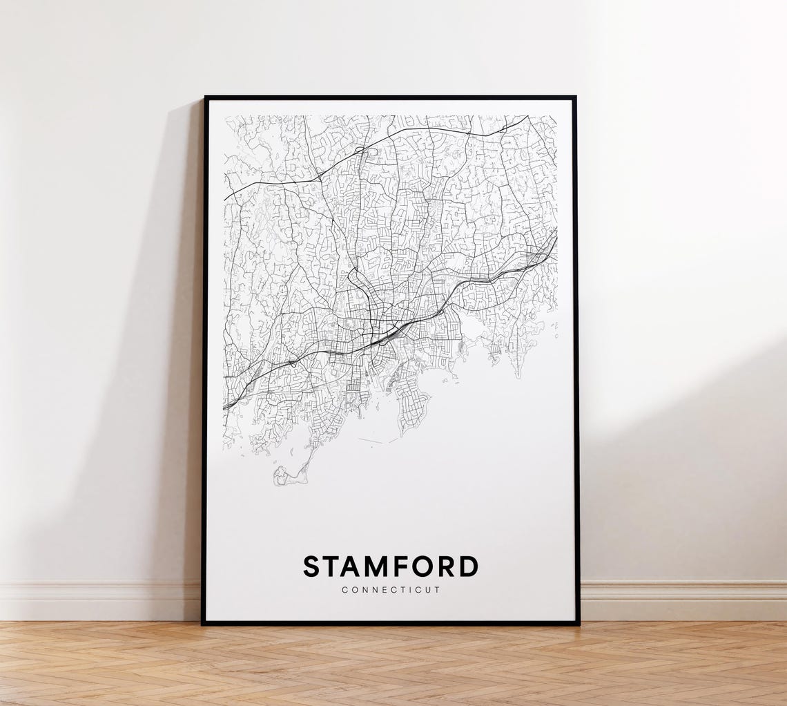 Stamford Connecticut Minimalist Black and White City Map Poster