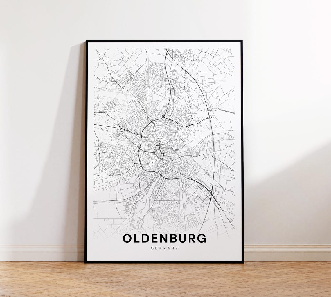 Oldenburg Germany Minimalist Monochrome Street Map Travel Poster