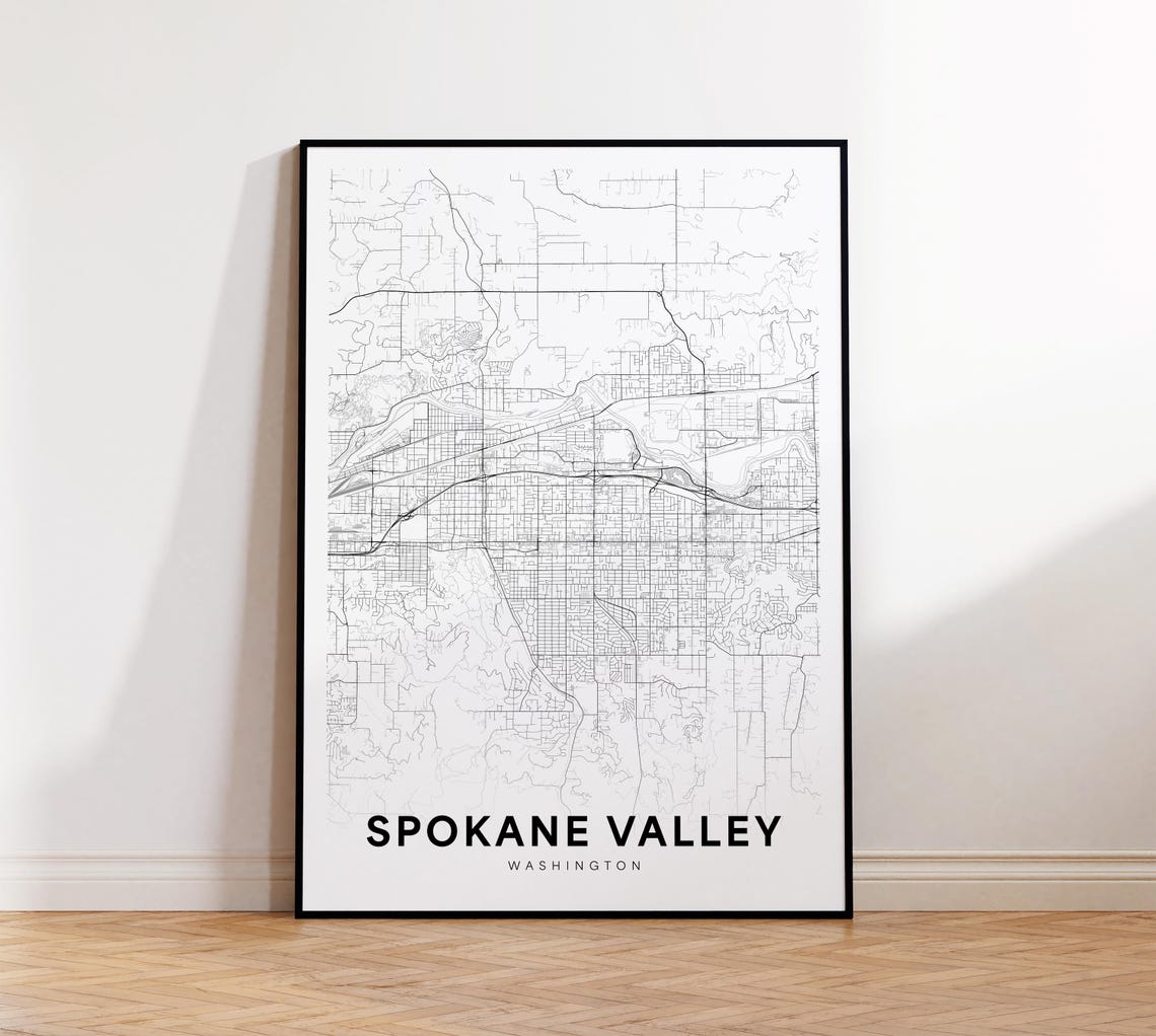 Spokane Valley Washington Minimalist Black White City Map Poster