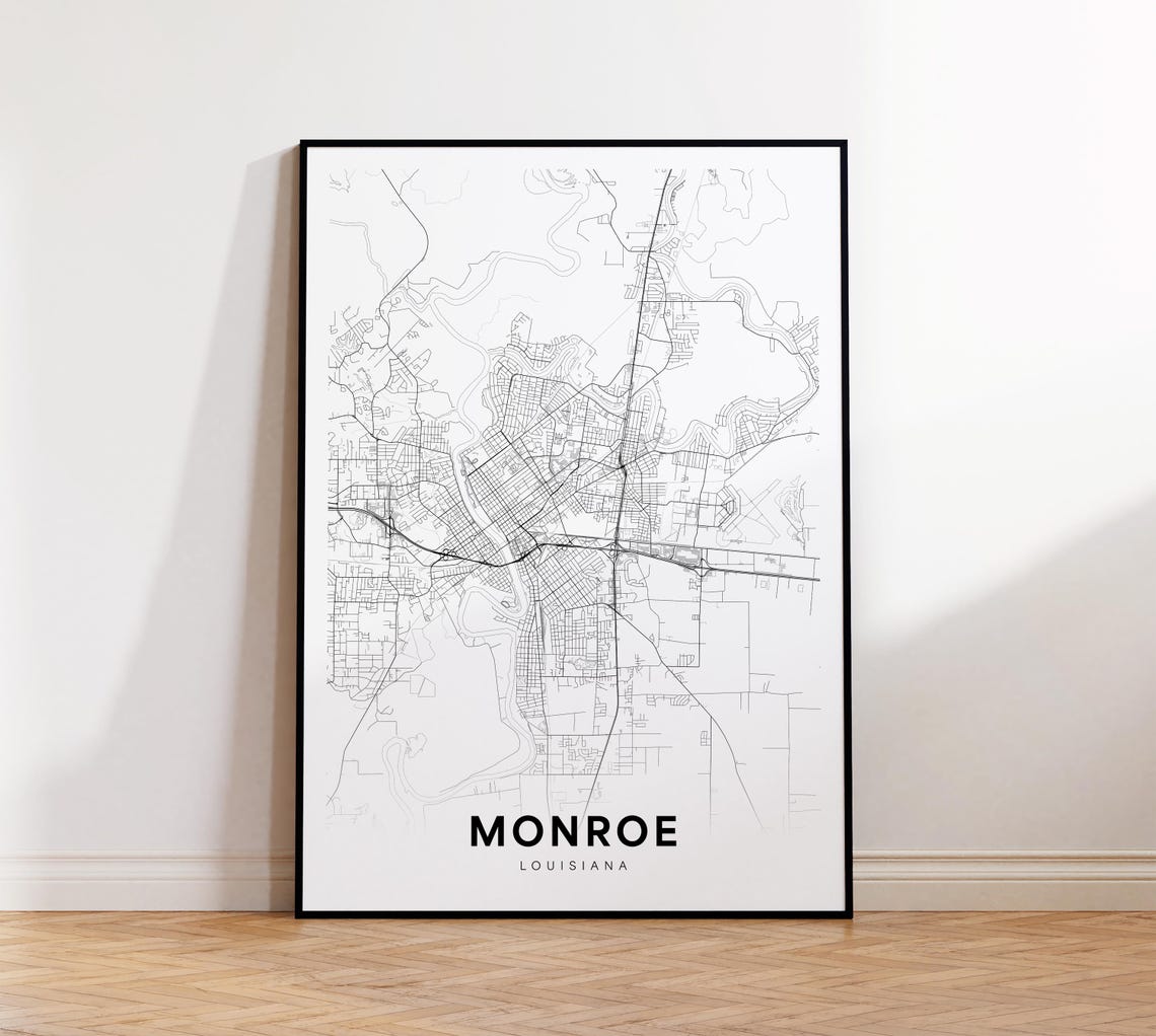 Monroe Louisiana Minimalist Black White City Map Street Poster