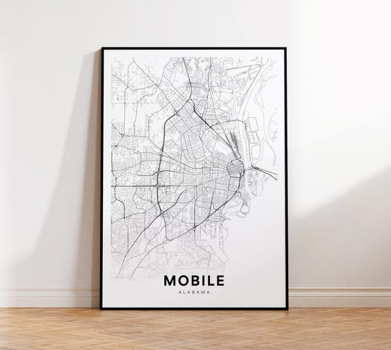 Mobile City Map Poster Al Street Alabama Print Road Wall Art Home Office Room Decor
