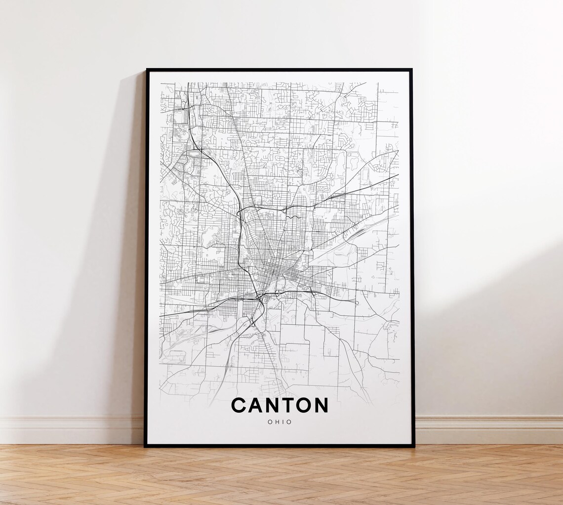 Canton Ohio Minimalist Black and White Street Map Art Poster