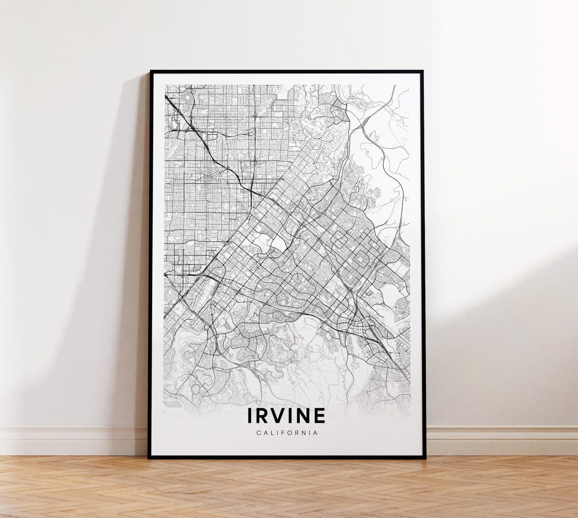 Irvine California City Map Poster Minimalist Black White Decor