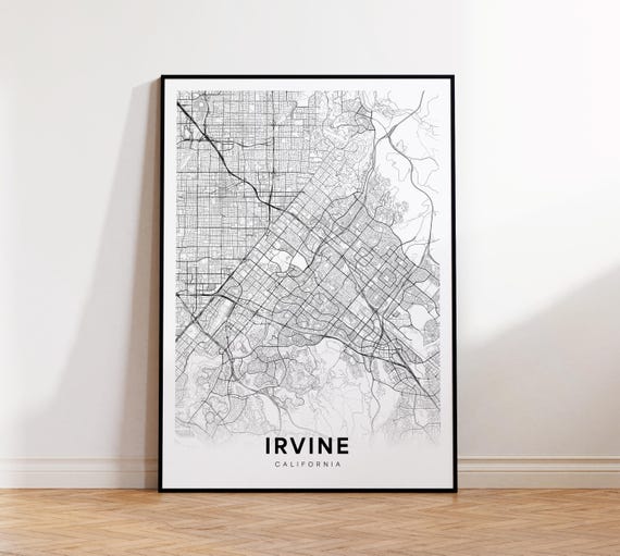 Irvine City Map Print Street Poster Art Road Minimalist Office Wall