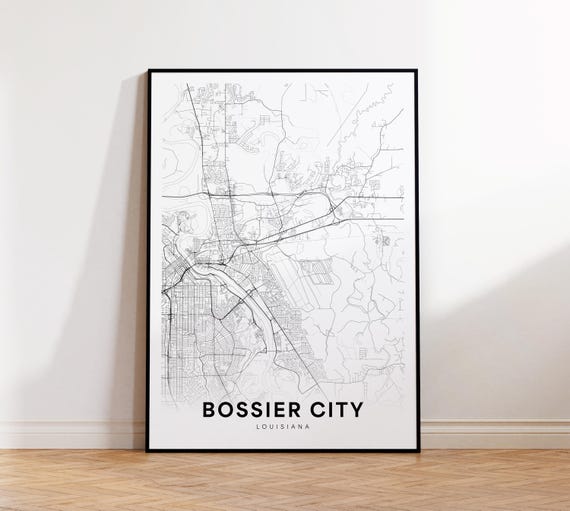 Bossier City Map Poster La Street Louisiana Print Road Line Wall Art Decor