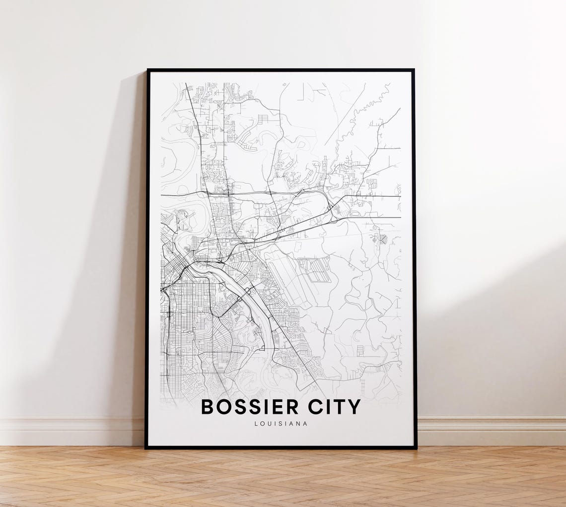 Bossier City Map Poster La Street Louisiana Print Road Line Wall Art Decor