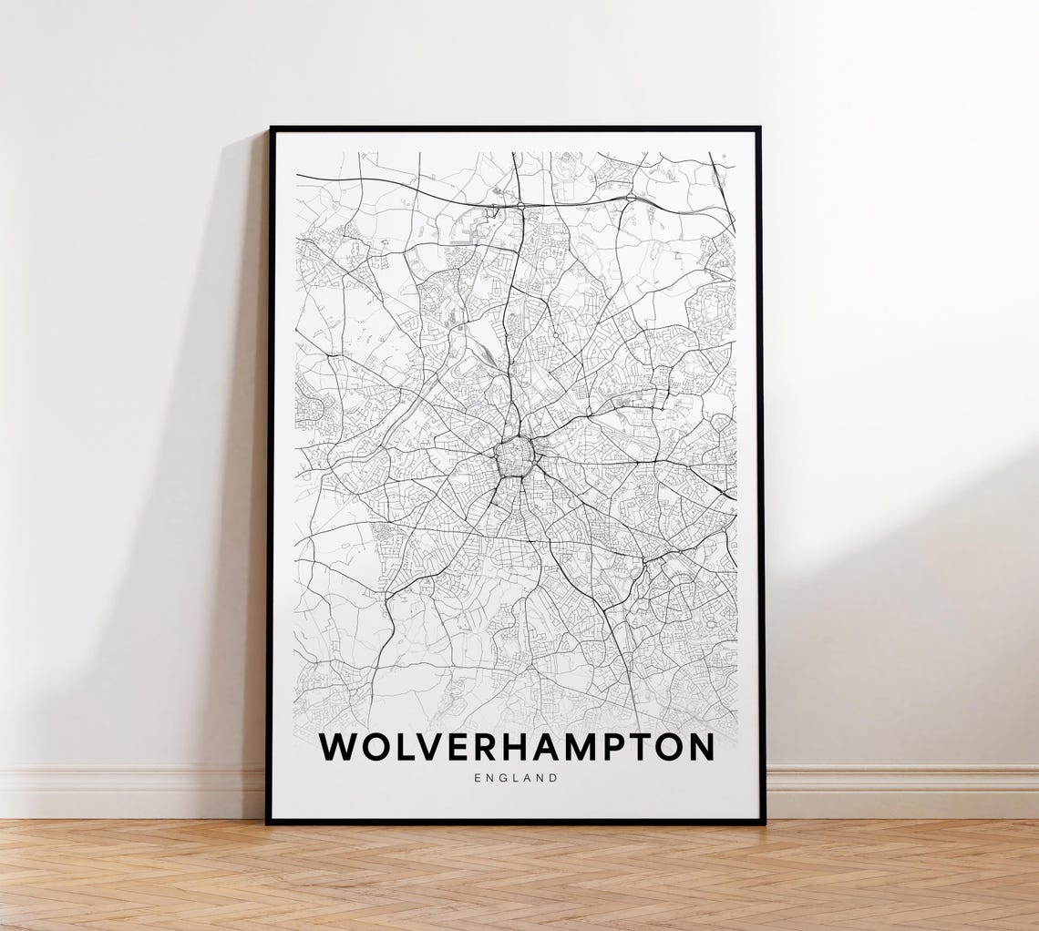 Wolverhampton City Map Print Uk Minimalist Poster Decor Instant