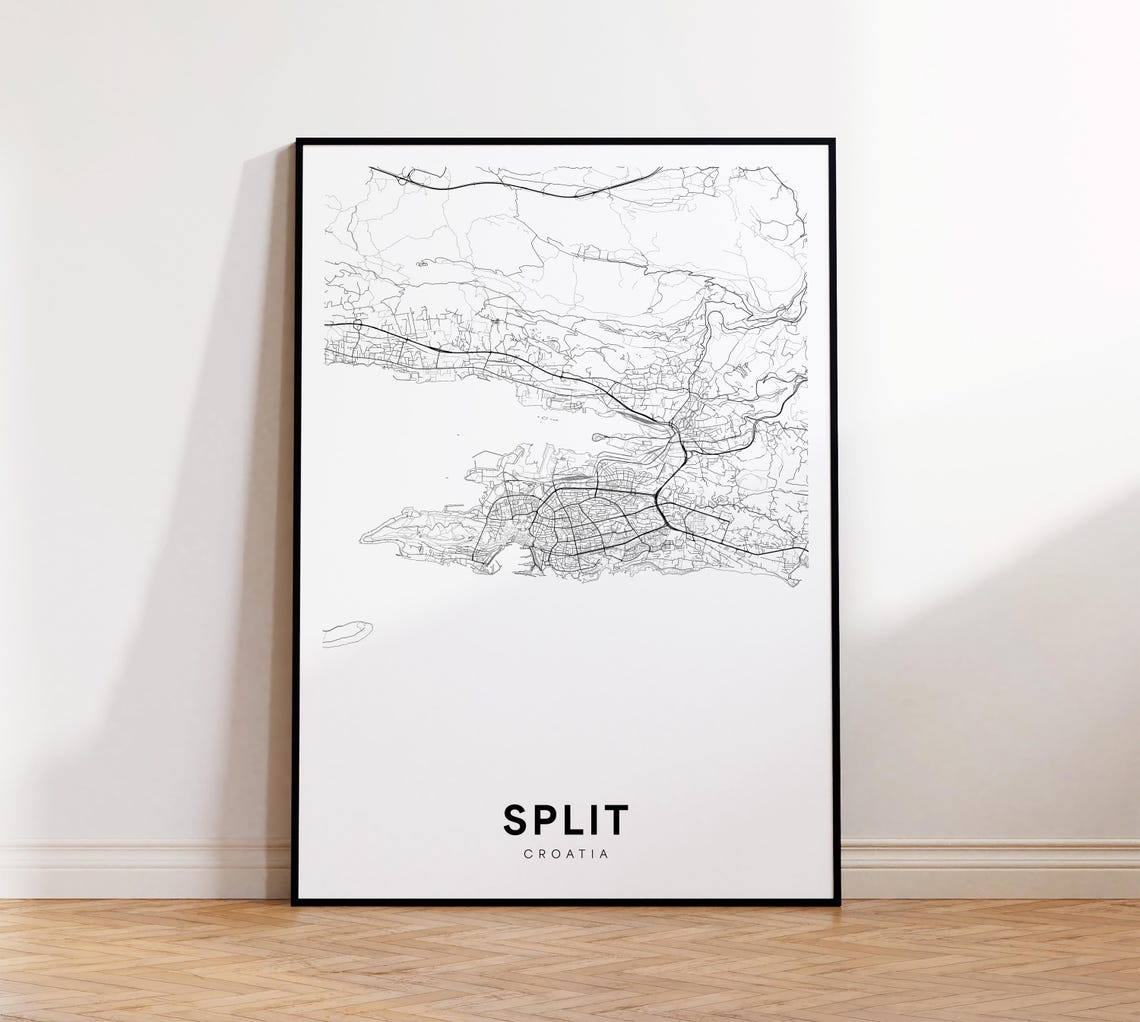 Split Croatia City Street Map Black And White Modern Poster Art