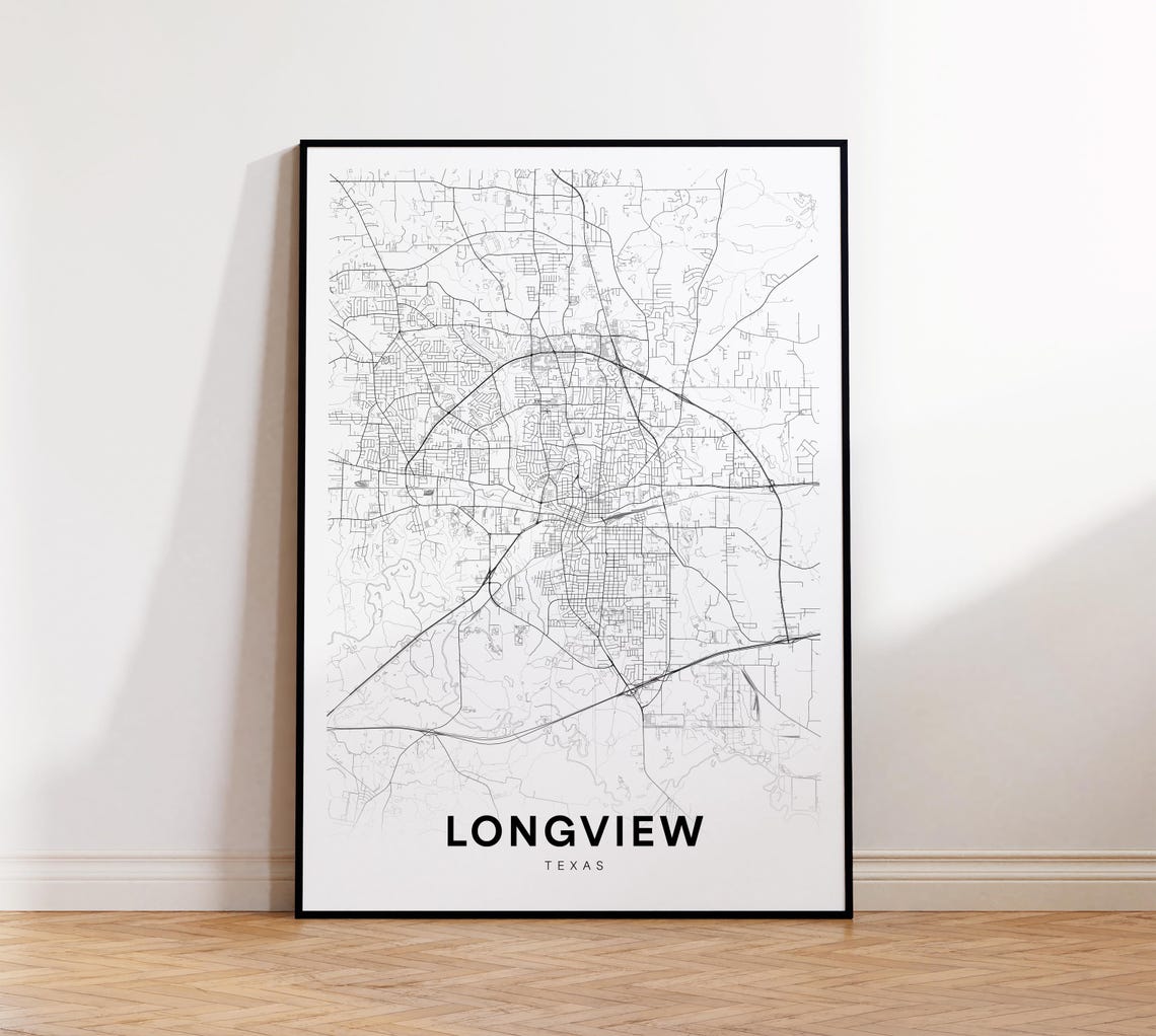 Longview City Map Print Street Poster Texas Art Road Minimalist Office Wall