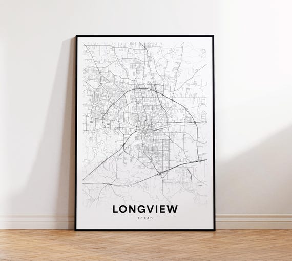 Longview City Map Print Street Poster Texas Art Road Minimalist Office Wall