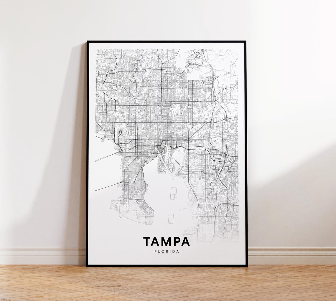 Tampa Florida Black White City Street Map Minimalist Art Poster