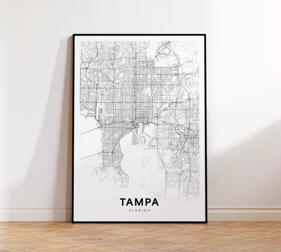 Tampa City Map Print Street Poster Florida Art Road Minimalist Living Room Decor